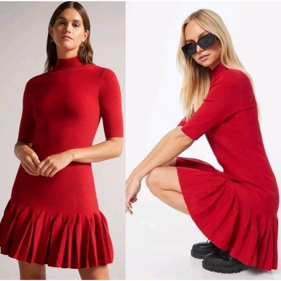 TED BAKER Pleated Hem Knitted Bodycon Mini Dress Navy Blue Mini TB Size 2/US 6 - Picture 6 of 12